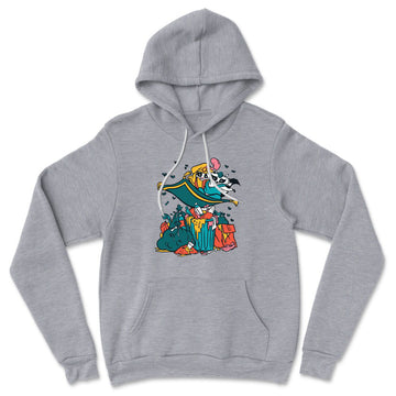 Raccoon Flying Aladdin Hoodie in Athletic Heather color